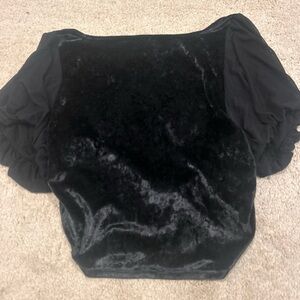 free people women’s black velvet ruffle sleeve open back shirt size small